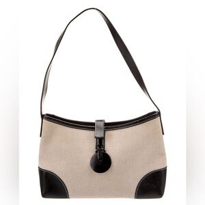 Longchamp vintage canvas Elegant Black and Tan Shoulder bag